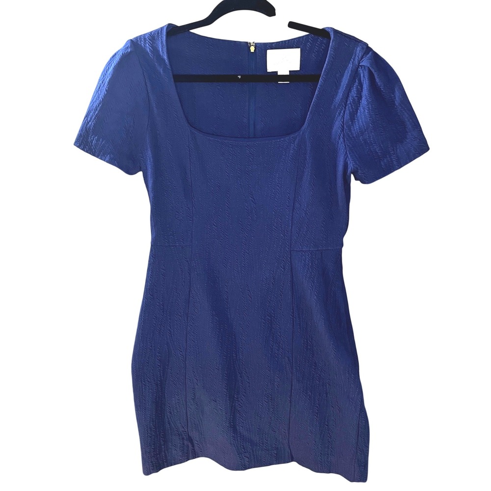 Lilly Pulitzer Navy Blue Textured Square Neck Puff Sleeve Mini Dress Small Prep